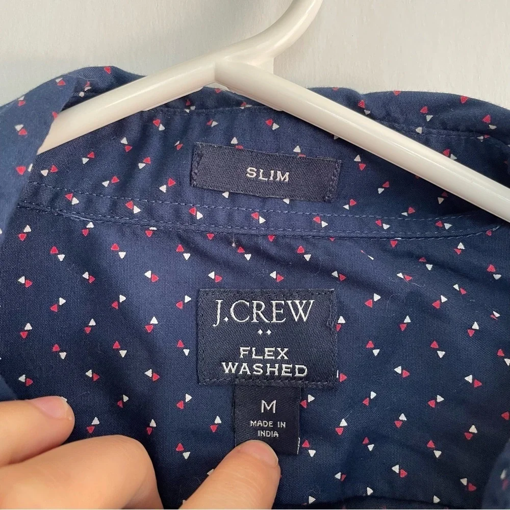 J. Crew Flex Washed Slim Dress Shirt Button Down Navy Blue Collared Cotton M